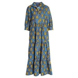 The Oula Company Blue Grass Cotton A-line Midi Dress NWT Size Small